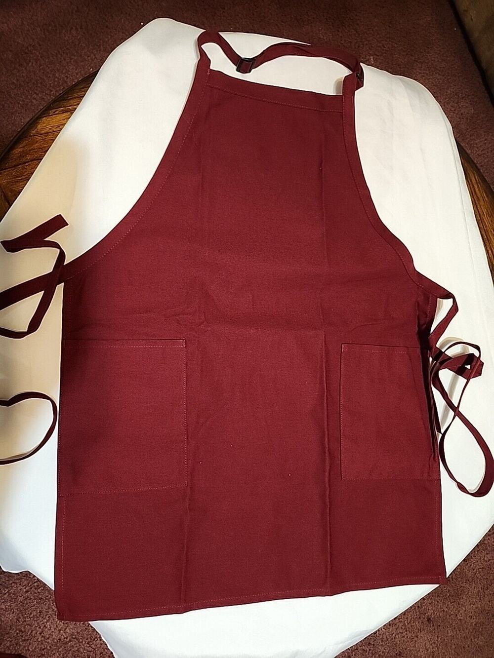 Fame Fabrics 2 Patch Pocket Bib Apron Burgundy Adjustable Neck Strap